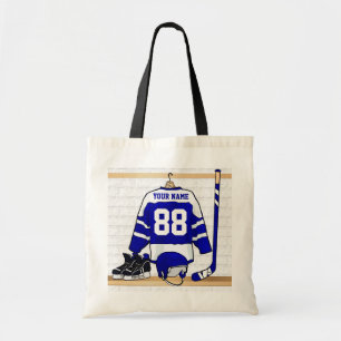 Personligblått- och vitishockey Jersey Tygkasse