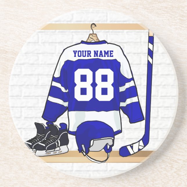 Personligblått- och vitishockey Jersey Underlägg (Framsidan)