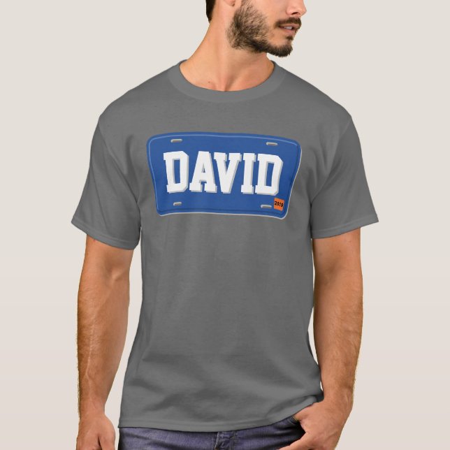Personligblått- och vitregistreringsskylt t shirt (Framsida)