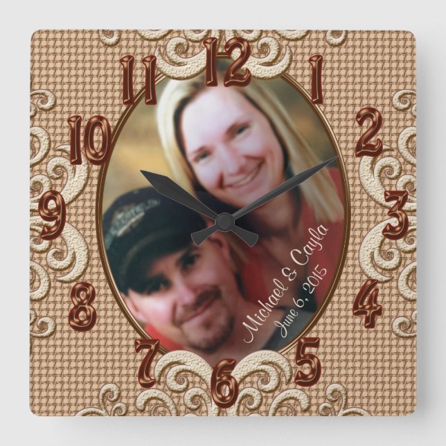 Personligbröllop tar tid på FOTOET, namn, daterar Fyrkantig Klocka (Framsida)