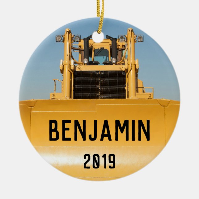 PersonligBulldozertraktor Julgransprydnad Keramik (Framsidan)