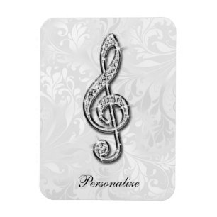 Personligdiamantmusik noterar blom- damast magnet