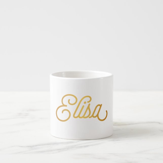 Personligeleganten skrivar Elisa guldsvart Espressomugg (Framsidan)
