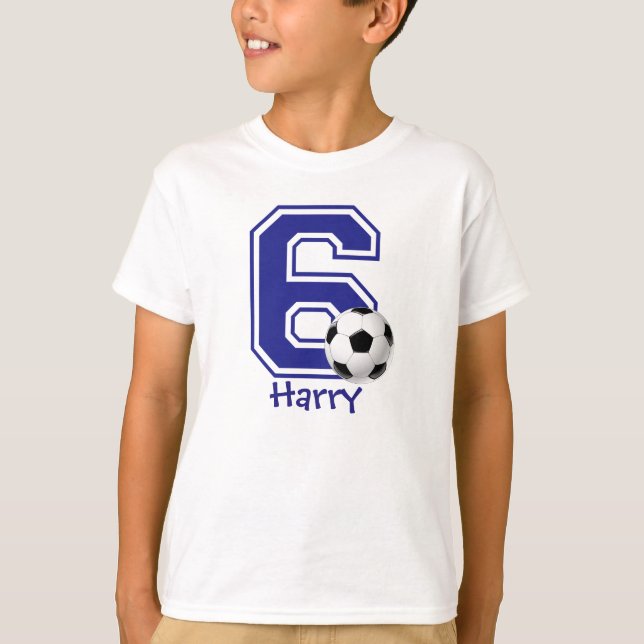 personligen 6e Birthday boysoccer Tee Shirt (Framsida)