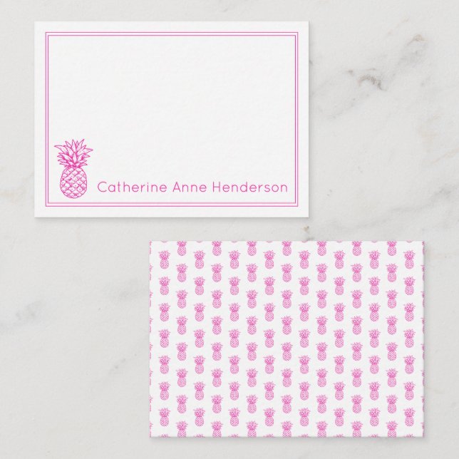 Personligen Ananas Rosa i Preppy Tropical Pineappl Anteckningskort (Fram/baksida)