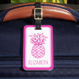 Personligen Ananas Rosa i Preppy Tropical Pineappl Bagagebricka