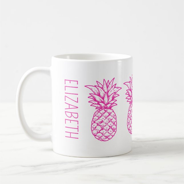 Personligen Ananas Rosa i Preppy Tropical Pineappl Kaffemugg (Vänster)