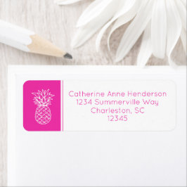 Personligen Ananas Rosa i Preppy Tropical Pineappl Returadress Etikett