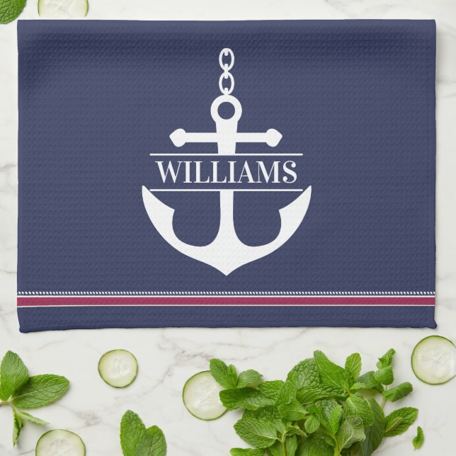 Personligen Anchor Monogram Kökshandduk (Vikta)