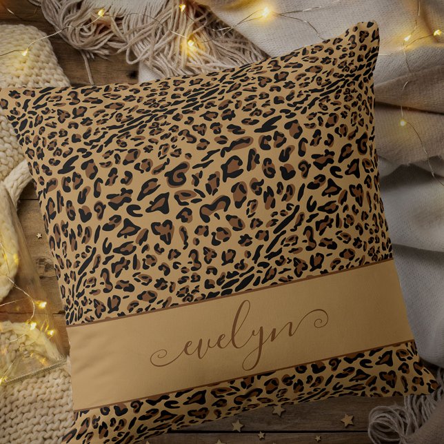 Personligen Animal Leopard Print Brown and Black Kudde (Skapare uppladdad)