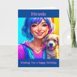 Personligen Anime Girl and Puppy Hund Birthday Kort