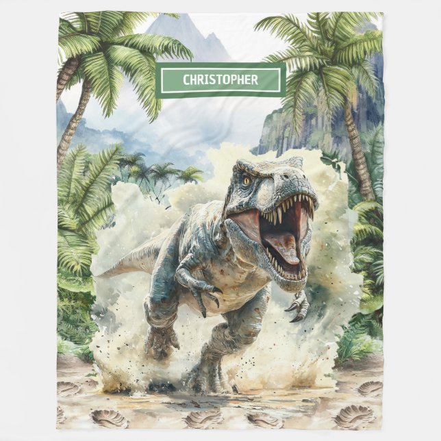 Personligen Anpassat namn för arg Dinosaur Blanket Fleecefilt (Framsidan)