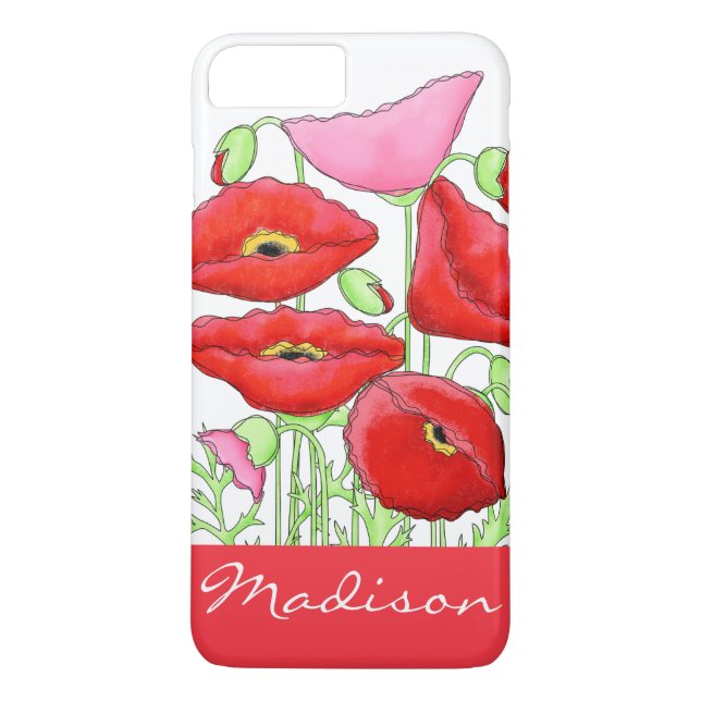 Personligen Anpassat namn för Red Rosa Poppies Art Case-Mate iPhone Skal (Baksida)