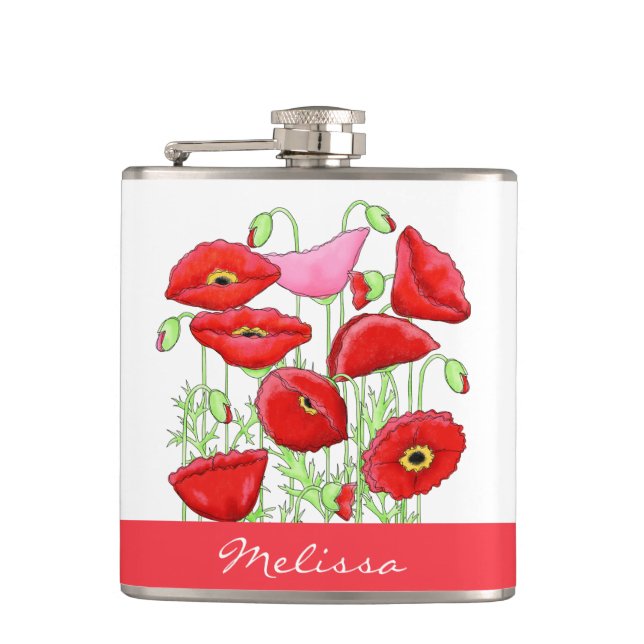 Personligen Anpassat namn för Red Rosa Poppies Art Fickplunta (Framsidan)