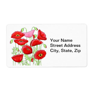 Personligen Anpassat namn för Red Rosa Poppies Art Fraktsedel