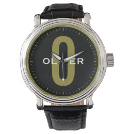 Personligen Anpassat namn Monogram Black Guld Whit Armbandsur