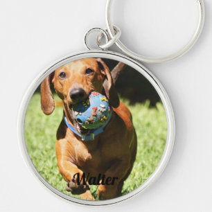 Personligen anpassningsbar Pet Photo och Text Rund Silverfärgad Nyckelring