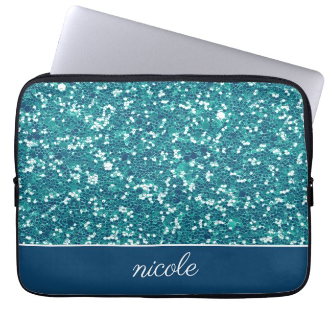 Personligen Aqua Glitter Mönster Laptop Fodral (Framsidan)