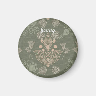 Personligen art nouveau Grönt Blommigt Magnet