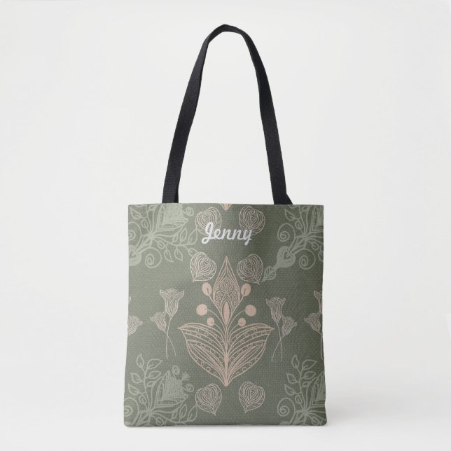 Personligen art nouveau Grönt Blommigt Tygkasse (Framsida)
