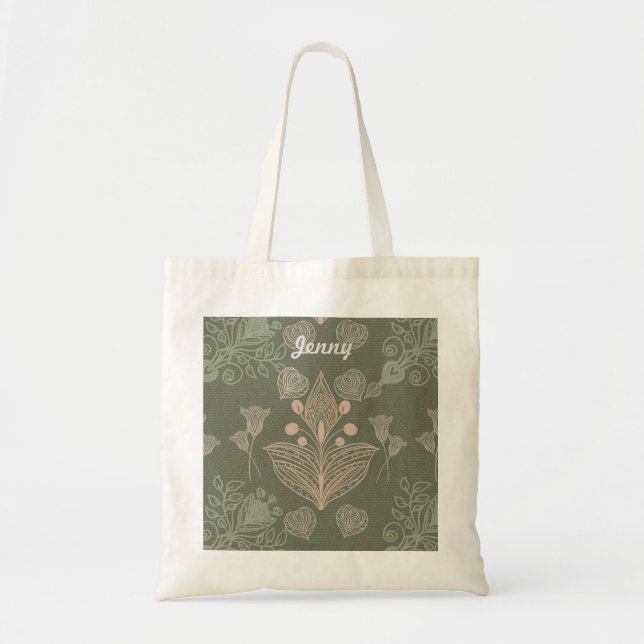 Personligen art nouveau Grönt Blommigt Tygkasse (Framsidan)