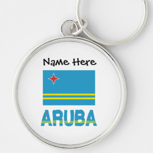 Personligen Aruba och Aruban Flagga Rund Silverfärgad Nyckelring