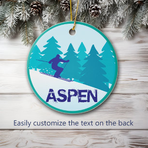 Personligen aspen Ski Circle Julgransprydnad Keramik