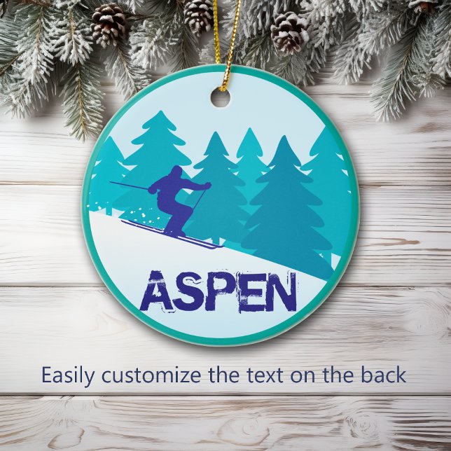 Personligen aspen Ski Circle Julgransprydnad Keramik (Skapare uppladdad)