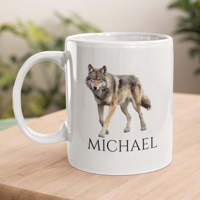 Personligen  av vattenfärgen Varg Art Monogram Kaffemugg (Skapare uppladdad)