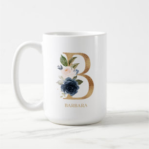 Personligen ’B’ för marin Blommigt Brev Kaffemugg