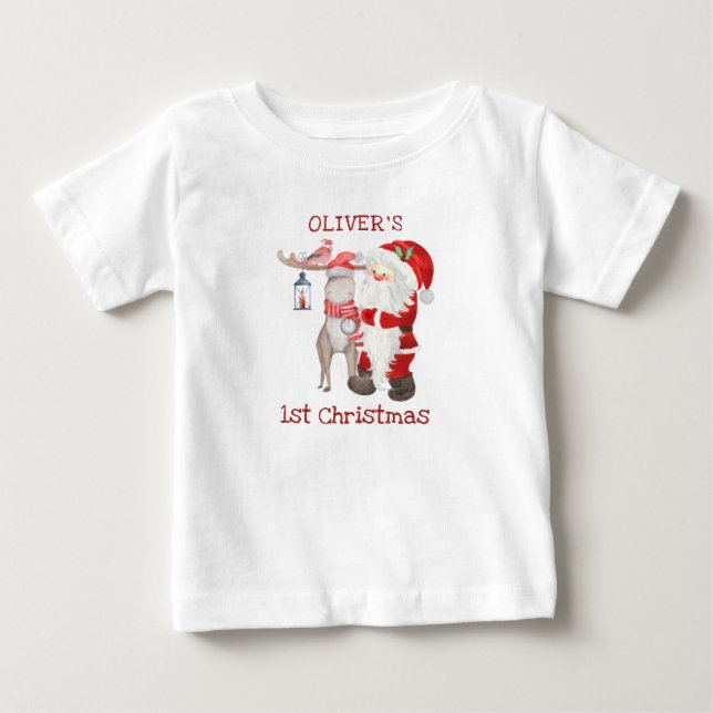 Personligen baby 1:a jultomten och renar t shirt (Framsida)