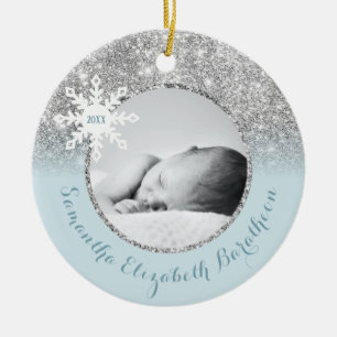Personligen Baby Ceram från Blue Silver Glitter Wi Julgransprydnad Keramik