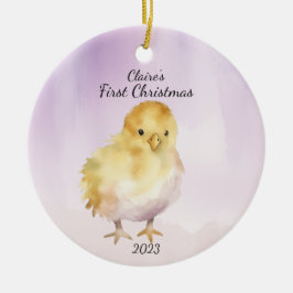 Personligen Baby Chick Rosa vid första jul Julgransprydnad Keramik
