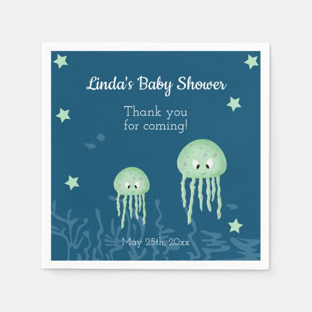 Personligen Baby Shower för Cute Jellyfish Neutral Pappersservett (Framsidan)