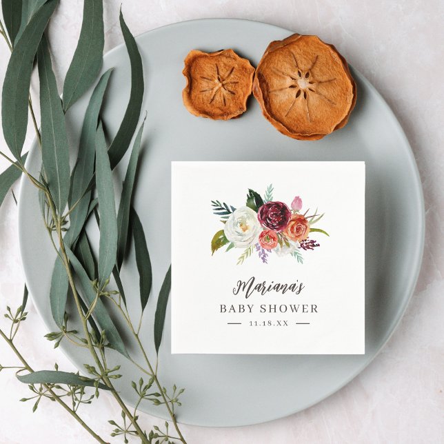 Personligen Baby Shower för hösten Boho-blommor Pappersservett (Skapare uppladdad)