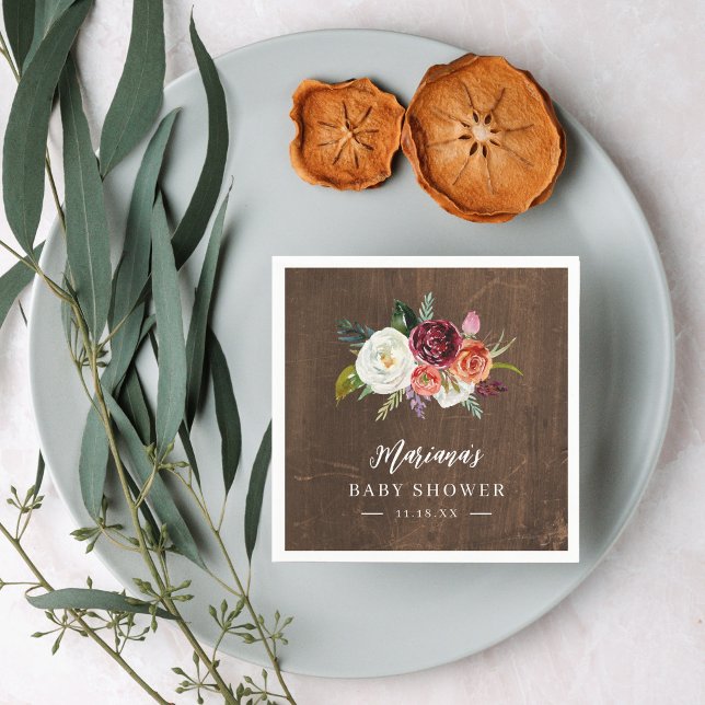 Personligen Baby Shower för hösten Boho-blommor Pappersservett (Skapare uppladdad)