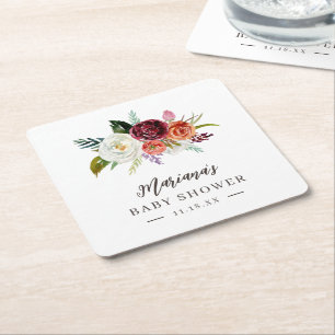 Personligen Baby Shower för hösten Boho-blommor Underlägg Papper Kvadrat