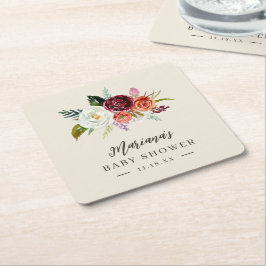 Personligen Baby Shower för hösten Boho-blommor Underlägg Papper Kvadrat
