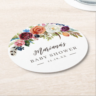 Personligen Baby Shower för hösten Boho-blommor Underlägg Papper Rund
