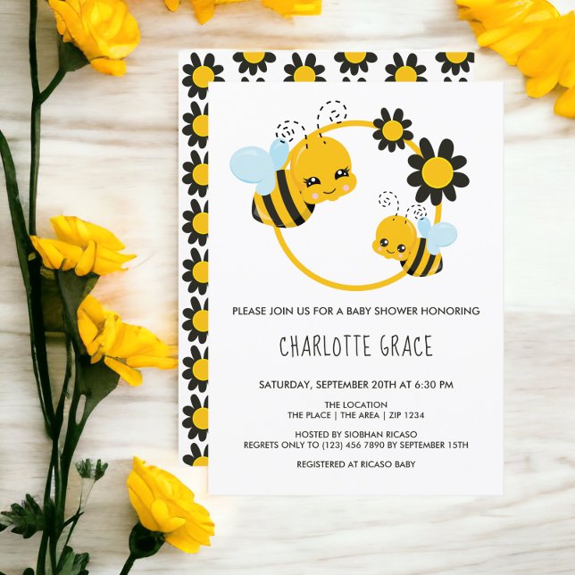 Personligen Baby Shower för kute honungsbin Inbjudningar (Cute Honey Bee Personalized Baby Shower Invitation from Ricaso)