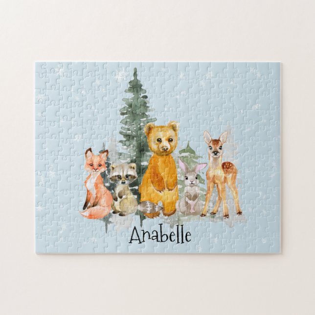 Personligen baby Woodland Animals Forest  Pussel (Horisontell)