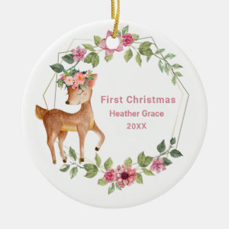 Personligen Babys First jul Girls Hjort Julgransprydnad Keramik