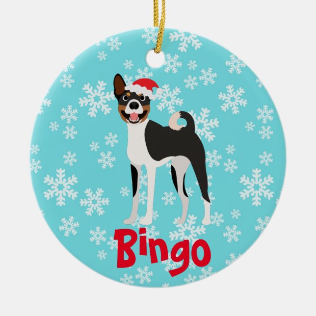 Personligen Basenji Black Tan Julgransprydnad Keramik (Framsidan)