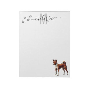 Personligen Basenji Watercolor Monogram Anteckningsblock