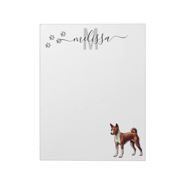 Personligen Basenji Watercolor Monogram Anteckningsblock (Roterad)