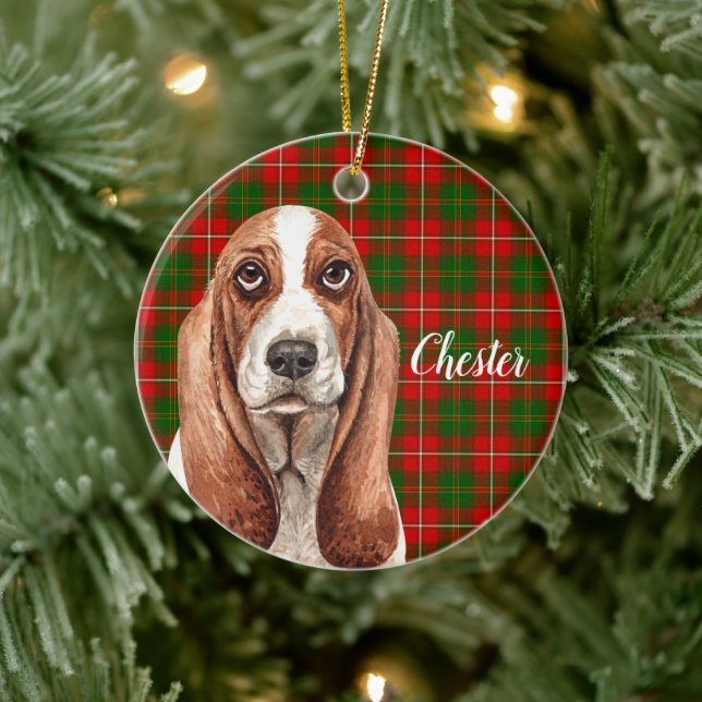 Personligen Basset Hound Hund Julgransprydnad Keramik (Träd)