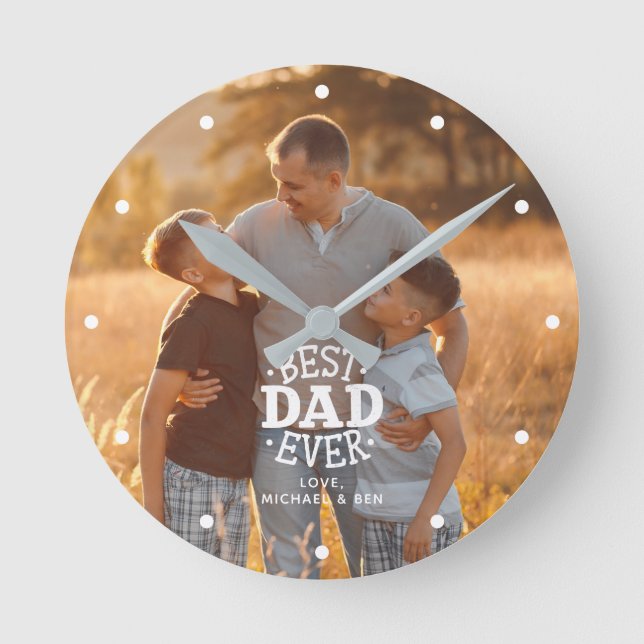 personligen "Bästa Pappa någonsin" - foto Rund Klocka (Framsida)