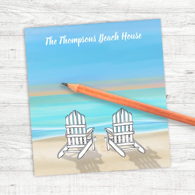 Personligen Beach House Blue Ocean Anteckningsblock (Beach House Personalized Notepad.)
