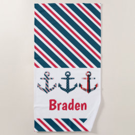 Personligen Beach Towel Nautical Mönster Anchors