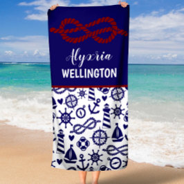 Personligen Beach Towel Navy Nautical Rope